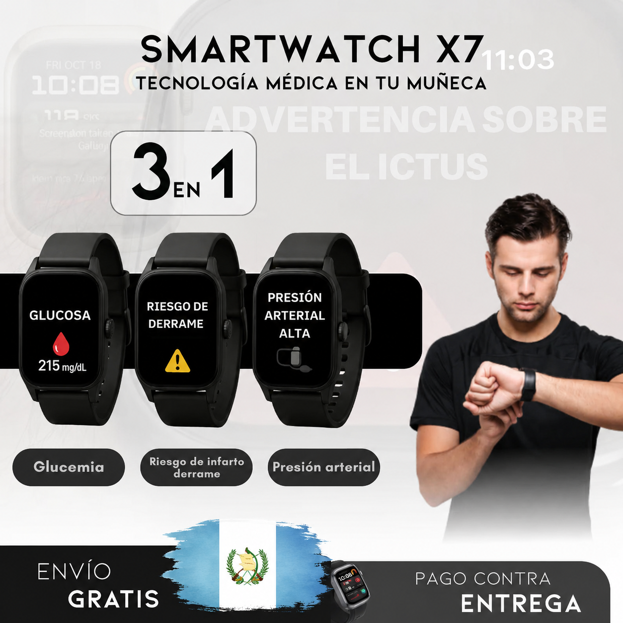 SmartWatch X7 – Monitor Médico 3 en 1 | Menú en español